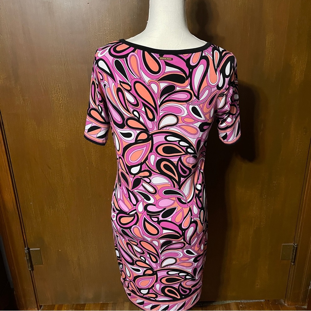 Michael Kors Pink and Black Abstract Midi Dress - Picture 3 of 5